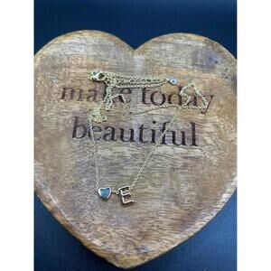 Gold Tone Dainty E Heart Necklace